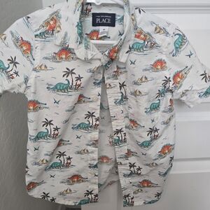 The Children's Place Boys' Cream Dinosaur Print Short-Sleeve Shirt